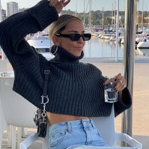 Zara Black Ribbed Turtleneck Sweater